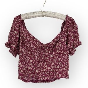 Elodie Burgundy Floral Crop Top